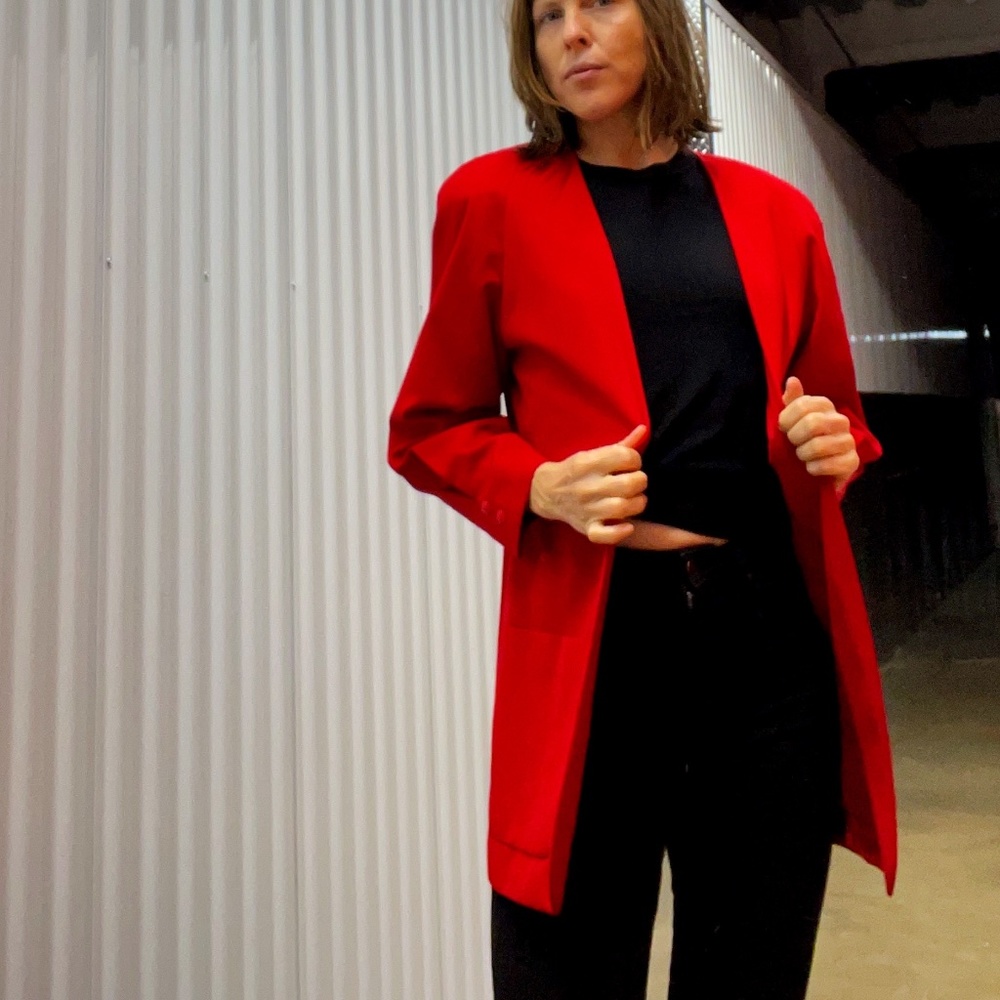 Red Paul Stanley Wool "Tuxedo Shawl" Blazer - 80s Vintage